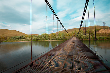 Image showing Danger suspension bridge