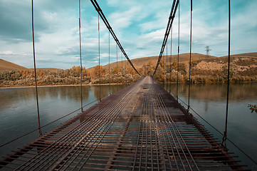 Image showing Danger suspension bridge