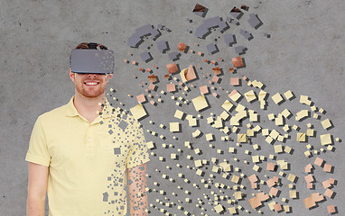 Image showing happy man in virtual reality headset or 3d glasses