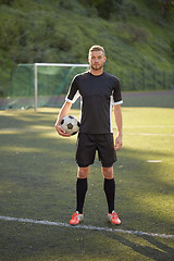 Image showing soccer player with ball on football field