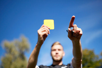 Image showing referee on football field showing yellow card