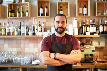 Image showing happy man, barman or waiter at bar