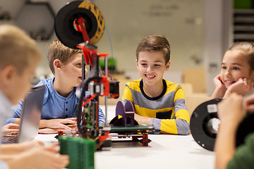 Image showing happy children with 3d printer at robotics school