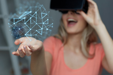 Image showing happy woman in virtual reality headset or glasses