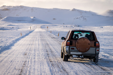 Image showing SUV car on the empty road in Iceland