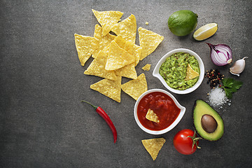 Image showing Guacamole and tomato salsa