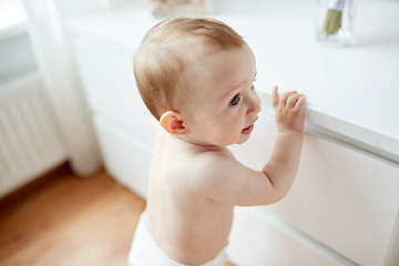 Image showing close up of happy little baby boy or girl at home