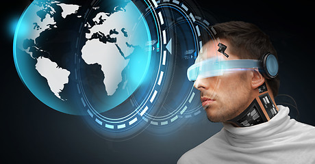 Image showing man with futuristic glasses and sensors