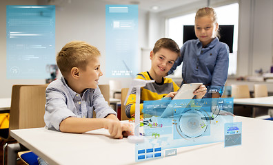 Image showing kids with tablet pc programming at robotics school