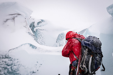 Image showing A person during snow storm at Eyjafjallajokull glacier