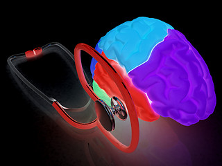 Image showing stethoscope and brain. 3d illustration