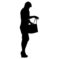 Image showing Black silhouettes of beautiful woman on white background. illustration