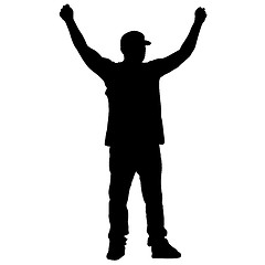 Image showing Black silhouettes man with arm raised. illustration