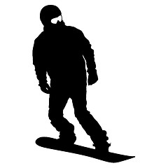 Image showing Black silhouettes snowboarders on white background. illustration