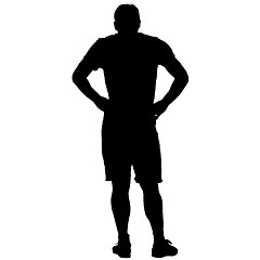 Image showing Black silhouette man holding hands on his hips. illustration