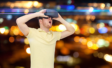 Image showing happy man in virtual reality headset or 3d glasses