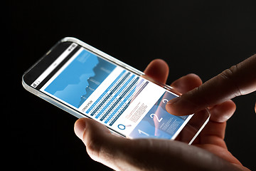 Image showing close up of hand with business chart on smartphone