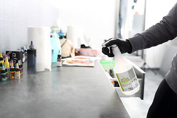 Image showing Hygiene and prevention tattoo parlor Disinfection workplace in the tattoo parlor