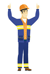 Image showing Builder standing with raised arms up.