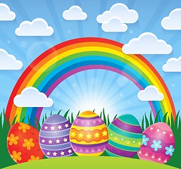 Image showing Easter theme with eggs and rainbow