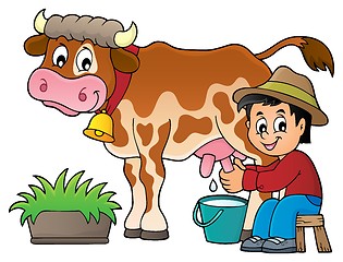 Image showing Farmer milking cow image 1