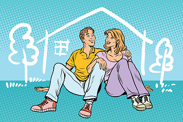 Image showing Young couple boy and girl dreams about the house