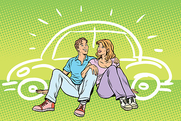 Image showing Young people man and woman dream about the car