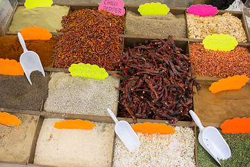 Image showing Dried vegetables and spices on a street market