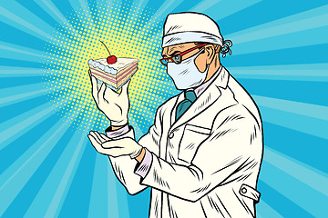 Image showing Laboratory scientist analyzes a piece of cake