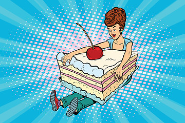 Image showing Happy girl and sweet cake