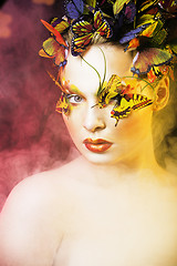 Image showing woman with summer creative make up like fairy butterfly closeup 