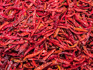 Image showing Dried chili peppers at a market