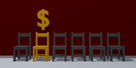 Image showing dollar symbol and row of chairs - 3d rendering