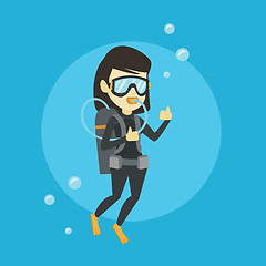 Image showing Woman diving with scuba and showing ok sign.