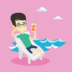 Image showing Man relaxing on beach chair vector illustration.