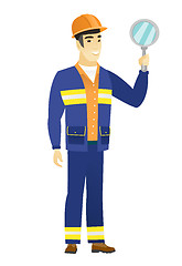 Image showing Asian builder holding hand mirror.