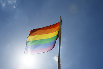 Image showing Rainbow flag on a flagpole