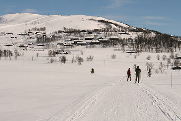 Image showing Skiing in the mountain