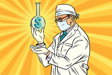 Image showing Scientist in mask analyzes the economy