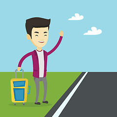 Image showing Young man hitchhiking vector illustration.