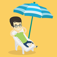 Image showing Man relaxing on beach chair vector illustration.