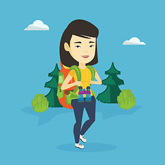 Image showing Woman with backpack hiking vector illustration.