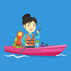 Image showing Woman riding in kayak vector illustration.