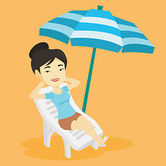 Image showing Woman relaxing on beach chair vector illustration.