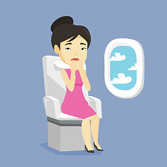 Image showing Young woman suffering from fear of flying.