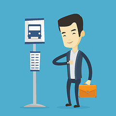 Image showing Man waiting at the bus stop vector illustration.