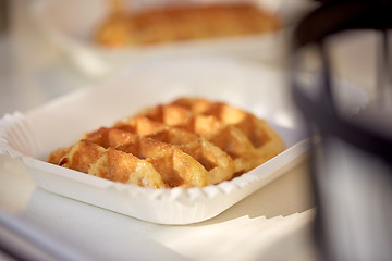 Image showing close up of waffle on paper plate