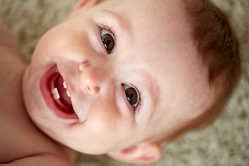 Image showing close up of happy little baby boy or girl face