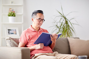 Image showing man sitting on sofa and reading book at home