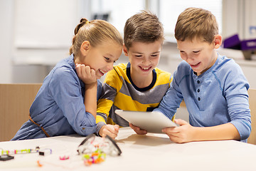 Image showing kids with tablet pc programming at robotics school